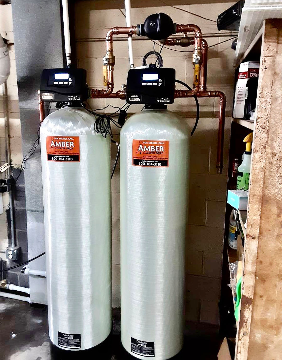 Amber Water Pros Water Softeners - An image of Amber Water Pros branded water softener products.