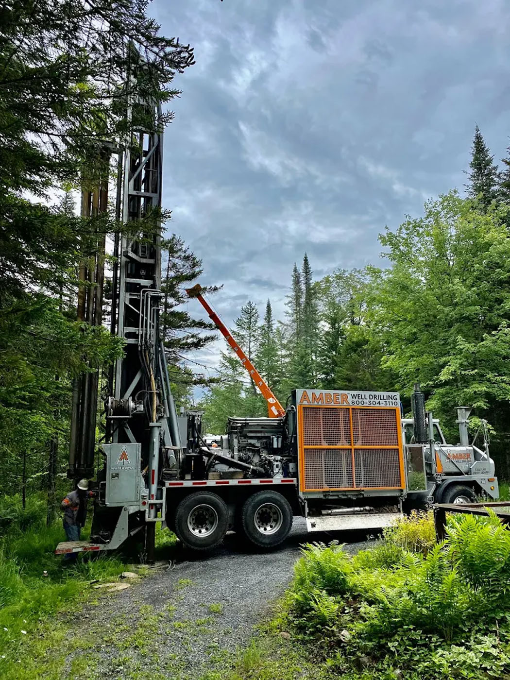 A water well being installed by trucks from Amber Water Pros, an New York / Pennsylvania  well installation company.