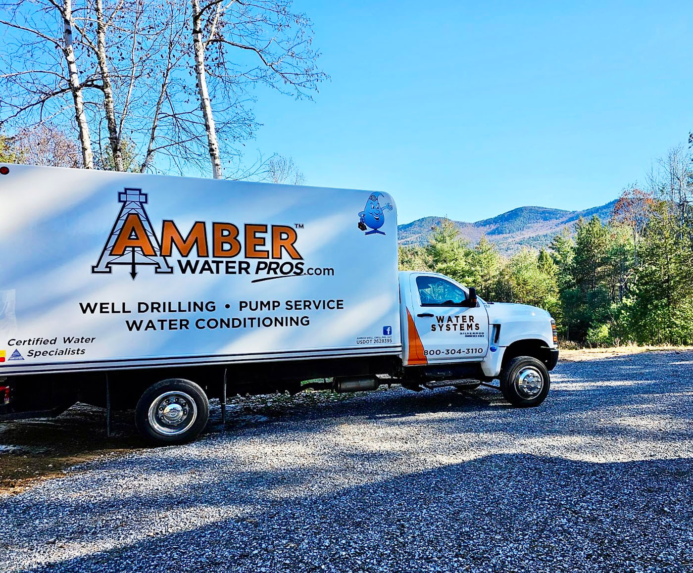 A Amber Water Pros truck, the top water well drilling contractor in New York / Pennsylvania .